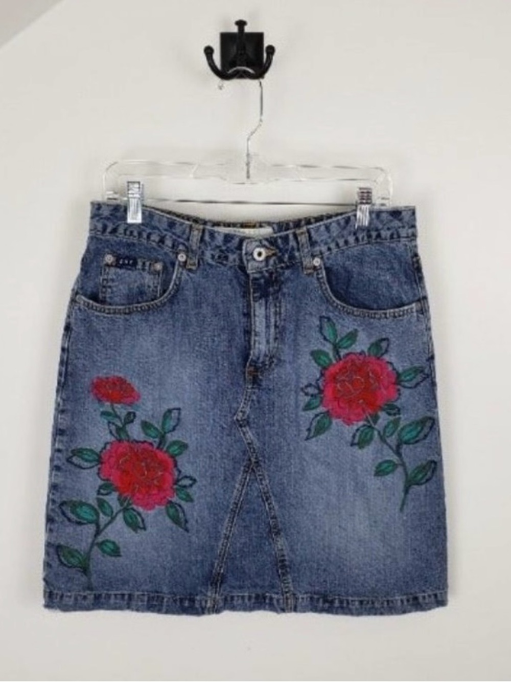 Express Bleus Embroidered Floral Denim Skirt - Size 11/12
